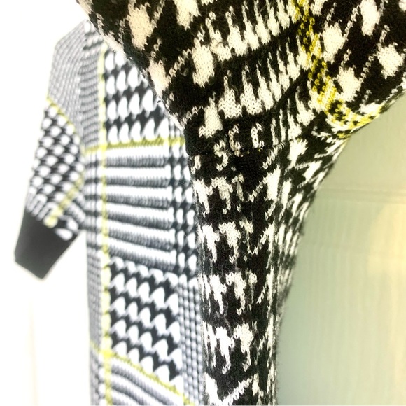 Tahari Short Sleeve Sweater, Black & White Houndstooth Neon Yellow Autumn Office - Picture 6 of 9